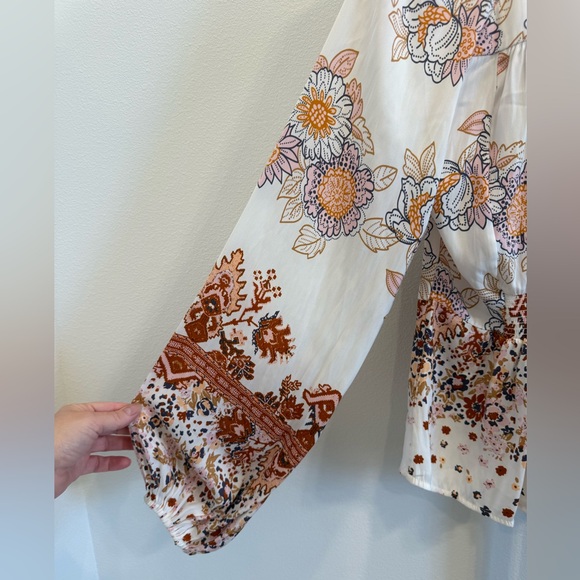 Free People Floral Tie Font Balloon Sleeves Boho Blouse Small Office Indie Hippi - Picture 6 of 11